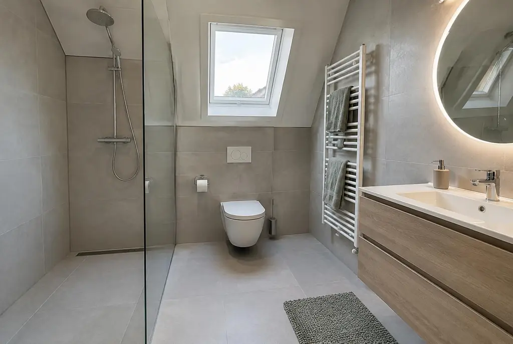 Lekdetectie Bilthoven – droge badkamer met inloopdouche na herstel