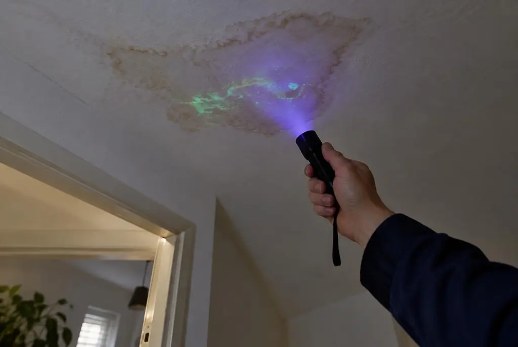 Lekdetectie Bilthoven – kleurstof controleren op het plafond met uv-licht