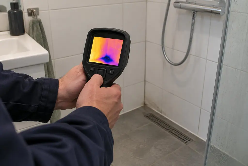 Lekdetectie Bilthoven – lekdetectiespecialist met warmtebeeldcamera in een badkamer